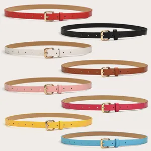Women's slim leather belt with metal pin buckle, versatile casual dress waist belt in multi-color