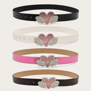 Women fashion belt with rhinestone crystal heart wing buckle variant colors set Y2K style
