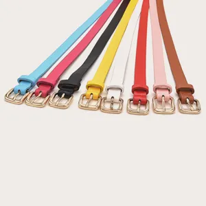 Women slim leather belt stylish pin buckle thin waist strap dress decorative waistband new