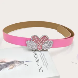 Pink rhinestone heart wings belt Y2K fashion accessory waist strap detail display