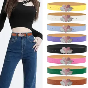 Y2K Moda Strass Cuore Ala Fibbia Pelle PU Cintura Donna Casual Jeans Abito Cintura Decorativa