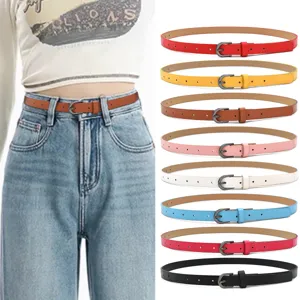 Vrouwen Eenvoudig Casual PU Leer Dunne Riem Retro Veelzijdig Metalen Doorngesp Broek Riem Mode Taille Accessoires