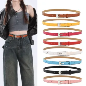 Women's Fashion Casual PU Leather Belt Simple Alloy Pin Buckle Thin Waistband For Jeans Dresses Daily Accessories
