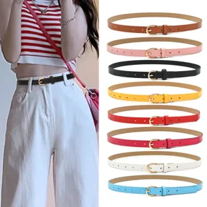 Women Fashion PU Leather Belt Thin Casual Waist Belt With Metal Buckle Versatile Jeans Belt For Women Clothing Accessories
