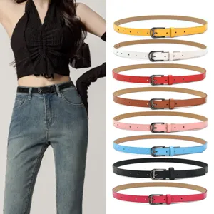 Women's Minimalist PU Leather Skinny Belt Gold Black Silver Pin Buckle Adjustable Dress Jeans Waist Belt Fashion Accessories