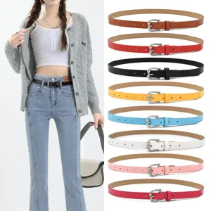 Women Casual Minimalist PU Leather Belt Thin Dress Jeans Belt With Metal Pin Buckle Fashion Waistband Accessories
