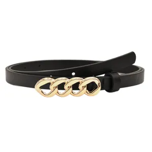 Dames zwarte smalle taille riem met gouden ketting gesp voor jurk en jas mode trendy.