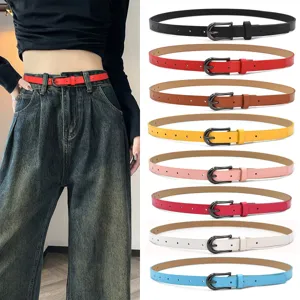 Femme Ceinture Fine en Cuir PU Minimaliste Polyvalente Casual Robe Ceinture avec Boucle en Alliage