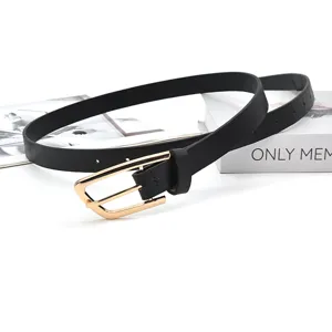 Black thin leather belt detail, minimalist style, perfect for jeans and everyday dresses.