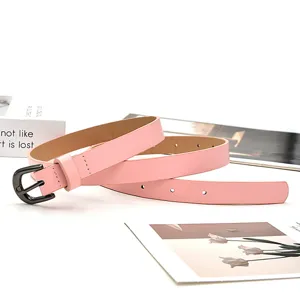 Pink PU leather women's belt stylish casual metal buckle minimalist design jeans accessory