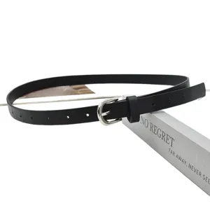 Women's Black PU Leather Skinny Belt with Silver Metal Buckle for Jeans and Dresses