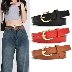 Women's PU Leather Thin Belt Elegant Dress Sweater Waistband With Metal Buckle Fashion Accessories For Women Daily Wear