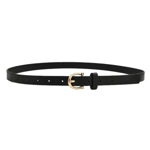 Women's Black PU Leather Thin Belt with Gold Buckle for Dress and Pants Everyday Wear