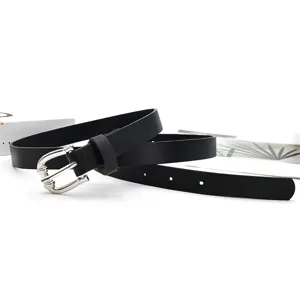 Stylish women black PU leather belt with silver buckle casual versatile jeans dress waist belt
