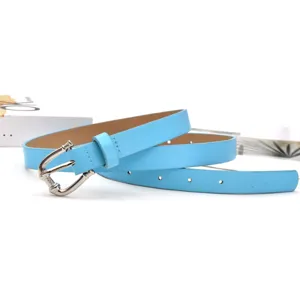 Light blue women PU leather belt with silver pin buckle casual jeans dress waist band
