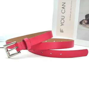 Women's stylish pink pin buckle leather belt, minimalist accessory for daily casual outfits.