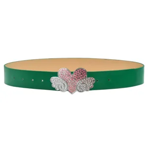 Cintura pelle cuore strass ali verde Y2K moda jeans gonna vita accessorio