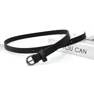 Dames zwarte smalle lederen riem minimalistische tailleceintuur met metalen gesp.
