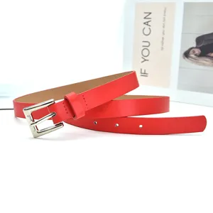 Red leather belt for women with silver metal pin buckle stylish fashion accessory new