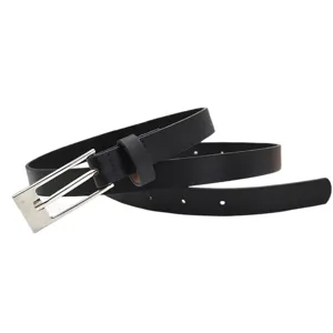 Stylish black PU leather belt with silver metal pin buckle for women casual dress jeans.