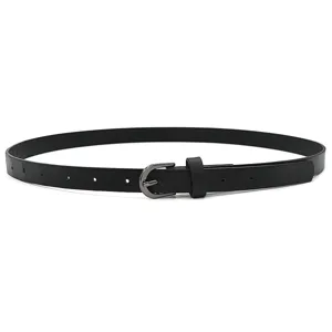 Zwarte smalle lederen damesriem minimalistische casual mode riem met metalen gesp hoofdafbeelding