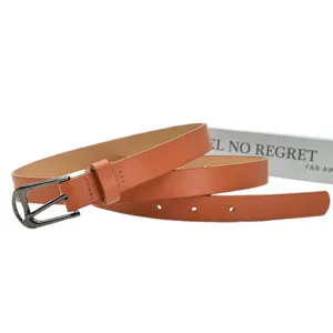 Elegant women's thin PU leather belt with classic pin buckle for dresses and casual jeans