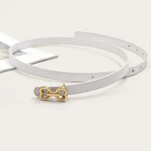 White thin leather waist belt with gold buckle minimalist stylish dress jeans belt accessory