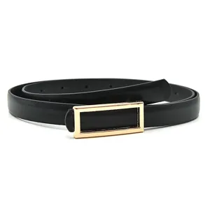 Cinturón fino negro para mujer con hebilla rectangular dorada moda retro versátil