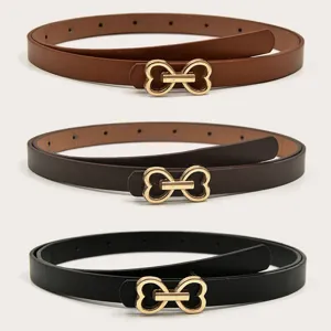 Women's PU Leather Belt Heart Metal Buckle Slim Waist Belt Minimalist Versatile Dress Coat Jeans Belt Fashion Accessories
