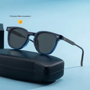 Men fashion square photochromic sunglasses with stylish acetate frames for outdoor daily wear.