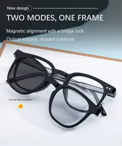 Detailed view of men's square photochromic magnetic clip-on sunglasses with dual modes.