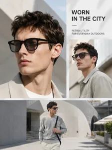 Classic square frame color changing sunglasses for men, trendy outdoor UV protection.