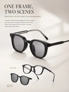 Modular clip-on sunglasses and optical frame for men, stylish square design, daily and outdoor.