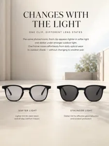 Men square photochromic sunglasses with detachable clip polarized outdoor UV protection eyewear