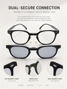 Men's square magnetic clip-on sunglasses removable dual secure polarized optical eyewear
