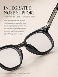Classic black square optical frame glasses featuring an integrated nose support for a clean look.