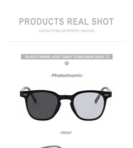 Classic square photochromic sunglasses for men, black frame style C1, perfect outdoor eyewear.