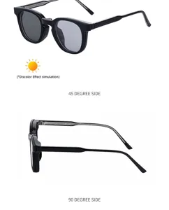 Men square photochromic sunglasses, trendy UV protection eyewear with 45 and 90 degree angle view.