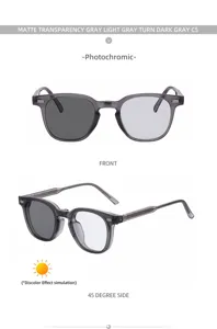 Men's square photochromic sunglasses featuring a stylish grey frame and dual lenses.