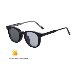 European Square Frame Photochromic Sunglasses For Men Trendy PC UV400 Outdoor Discoloration Sunshades Vintage Fashion Square Tinted Lens Eyewear