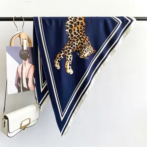 Retro leopard silk scarf triangle neckerchief women vintage style chic stylish hair band wrap