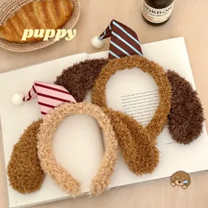 Linda diadema de orejas de cachorro de peluche accesorio de pelo kawaii para lavar la cara.