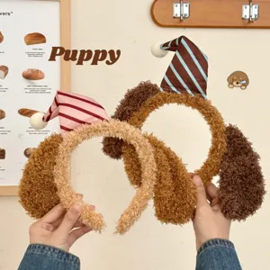 Linda Diadema de Orejas de Cachorro de Peluche Tela Suave Animal de Dibujos Animados Banda para el Cabello Para Lavado de Cara Spa Fiesta Aro de Pelo para Mujer