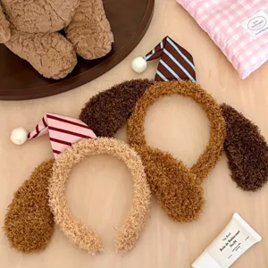 Adorable diadema de orejas de cachorro de felpa con gorro para lavar la cara y hacer fotos.
