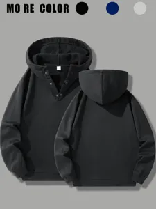 Sweat-shirt à capuche molletonné pour homme avec boutons-pression, haut chaud d'hiver décontracté.
