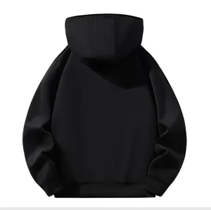 Herren einfarbiger schwarzer Kapuzenpullover Rückansicht Detail, lässiges Sweatshirt.