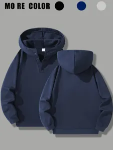 Sweat à capuche doublé en polaire pour homme, pull chaud d'hiver décontracté bleu foncé