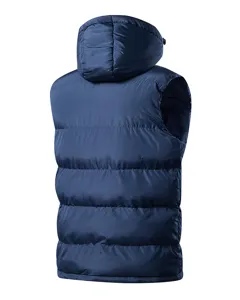 Herren Winter Kapuze Steppweste dunkelblau ärmellose gefütterte Jacke warme Oberbekleidung
