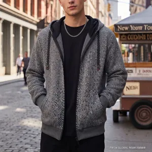 Veste a capuche zippee pour homme motif gris style de rue vetement decontracte mode