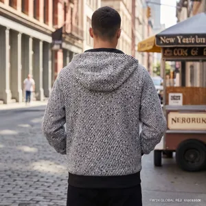 Veste à capuche pour homme motif noir et blanc streetwear décontracté hiver extérieur